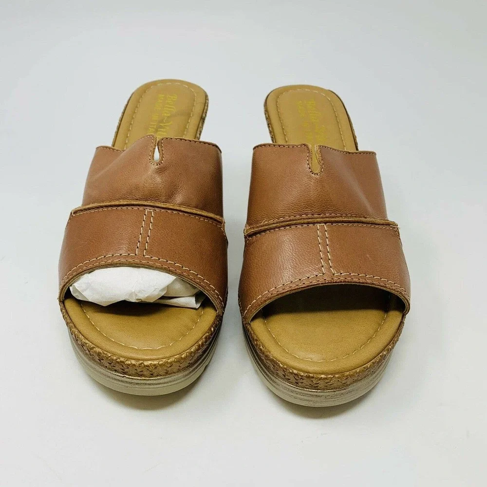 New Bella Vita Womans Sz 9M Brown Mules Wedges Made In Italy Leather NIB - Picture 4 of 7